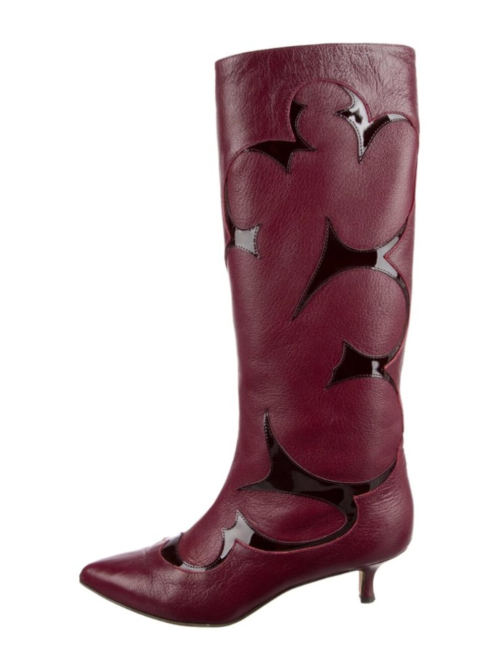 Tibi Oxblood Flower Leather Kitten Heel Boots - Size 8.5 - Picture 3 of 5